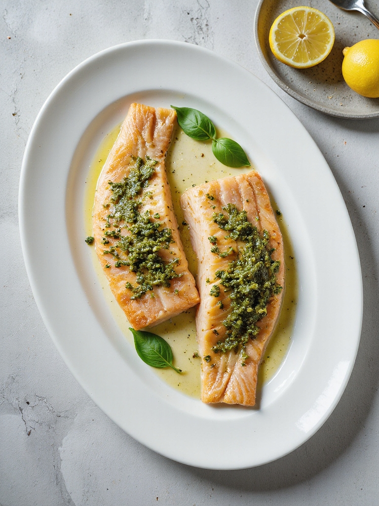 baked flounder with pesto