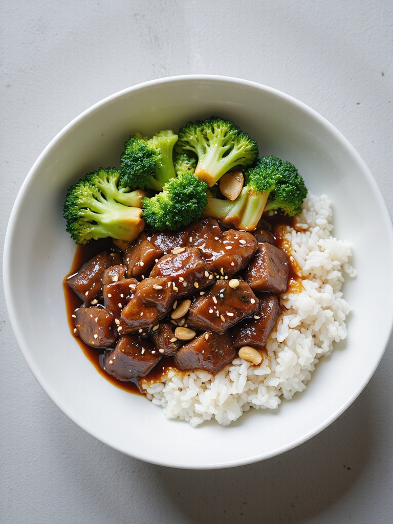 beef broccoli savory rice bowl