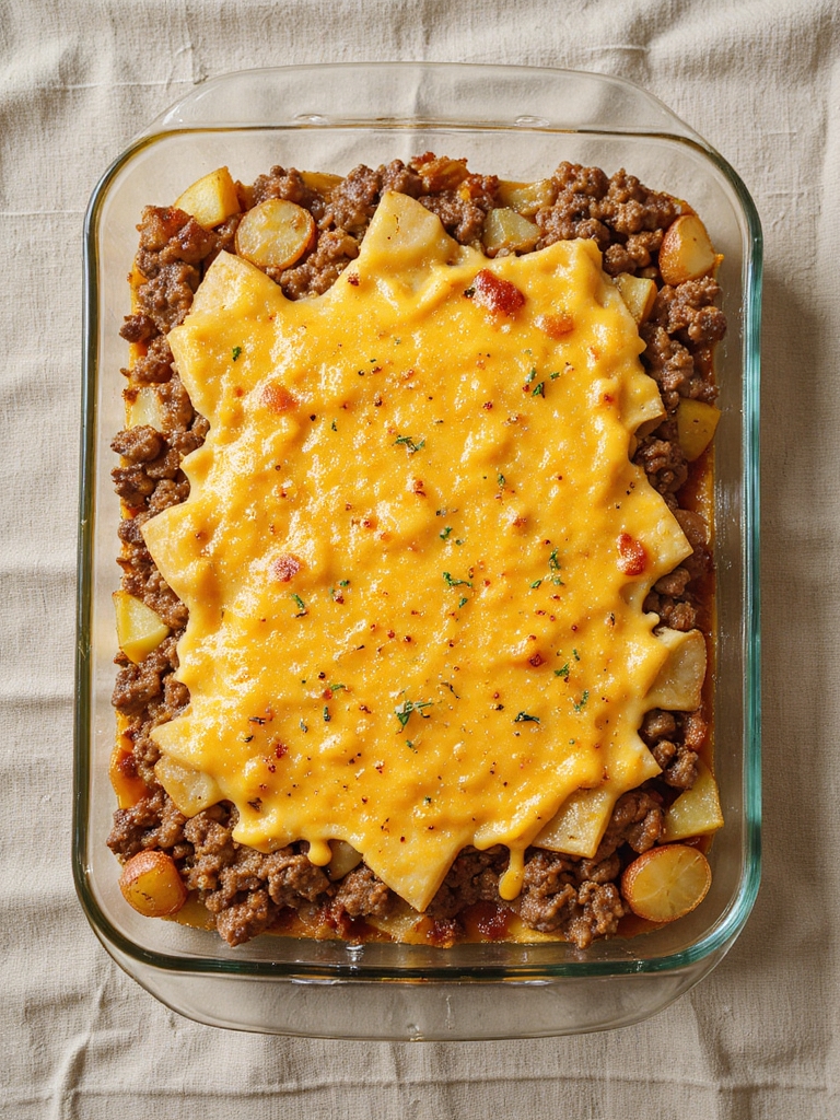 cheesy beef and potato casserole