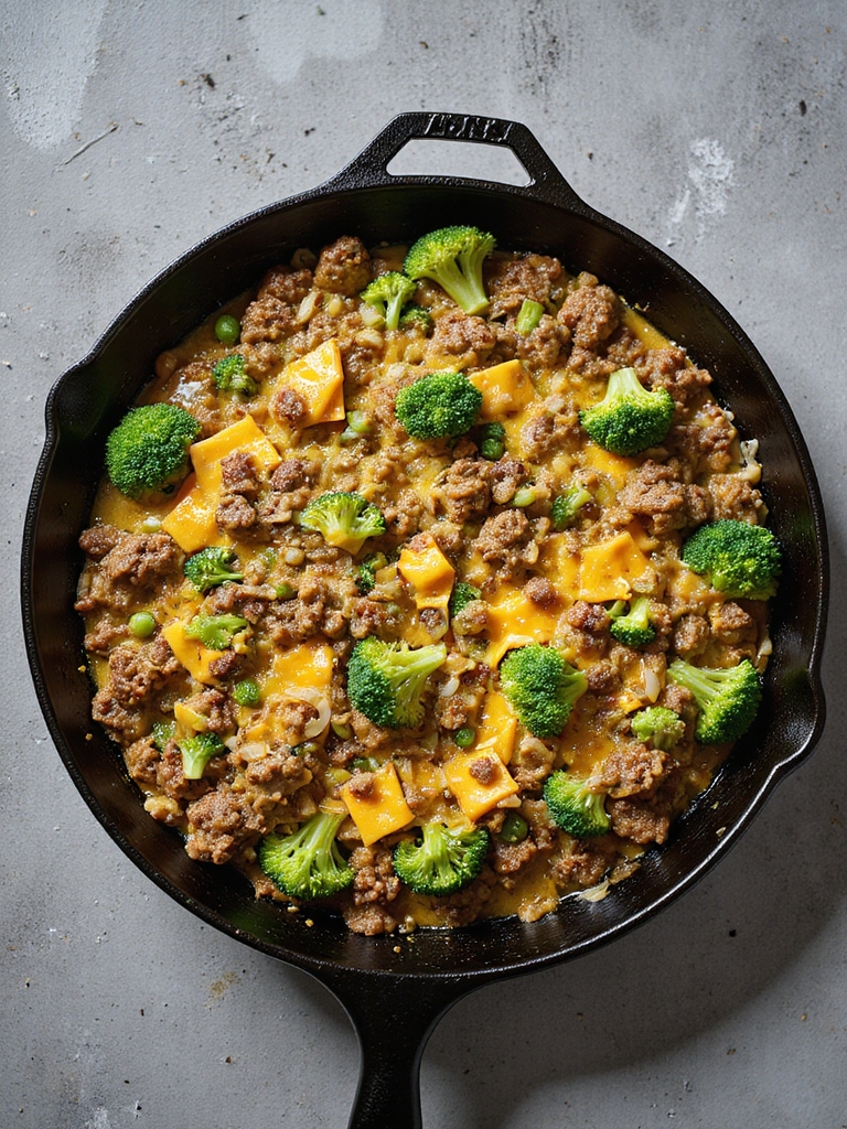 cheesy beef broccoli skillet