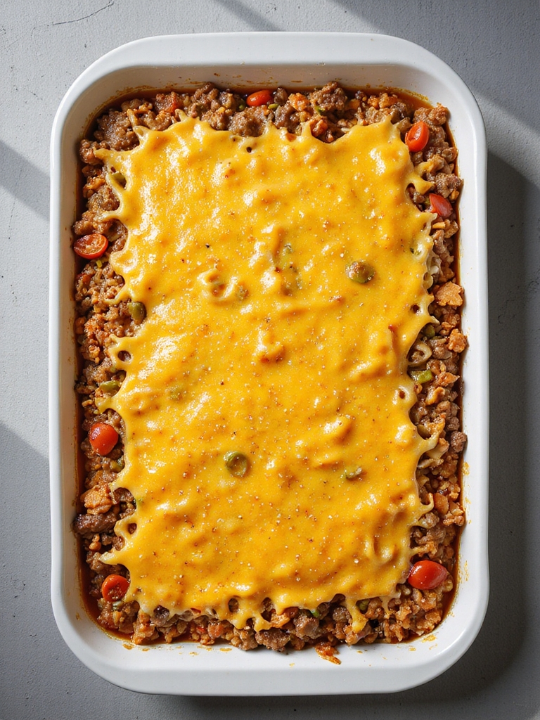 comforting cheesy beef bake