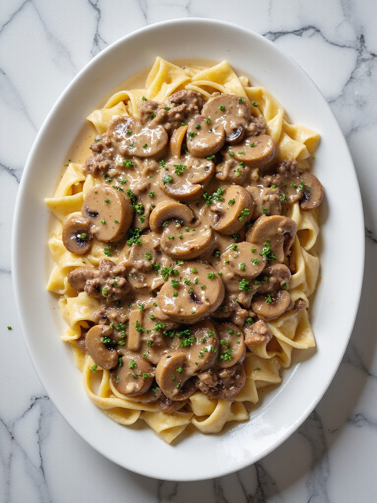 comforting creamy beef stroganoff