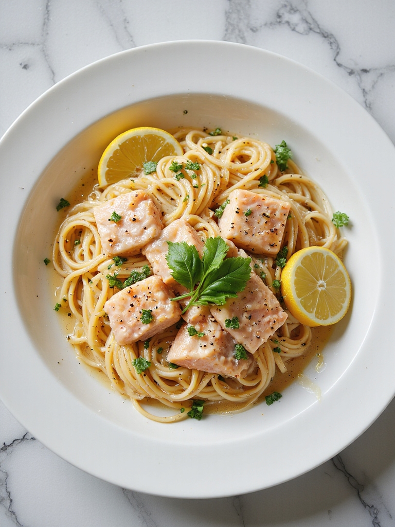 creamy herb infused salmon spaghetti