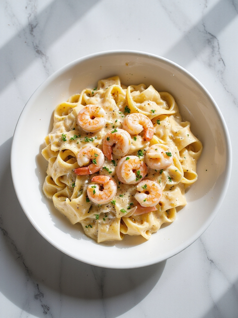 creamy shrimp fettuccine dish