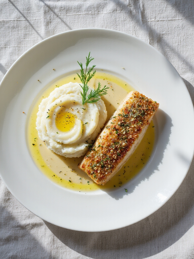 crispy herb crusted fish dish