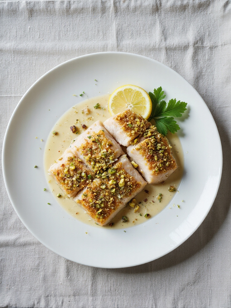 elegantly crunchy pistachio crust