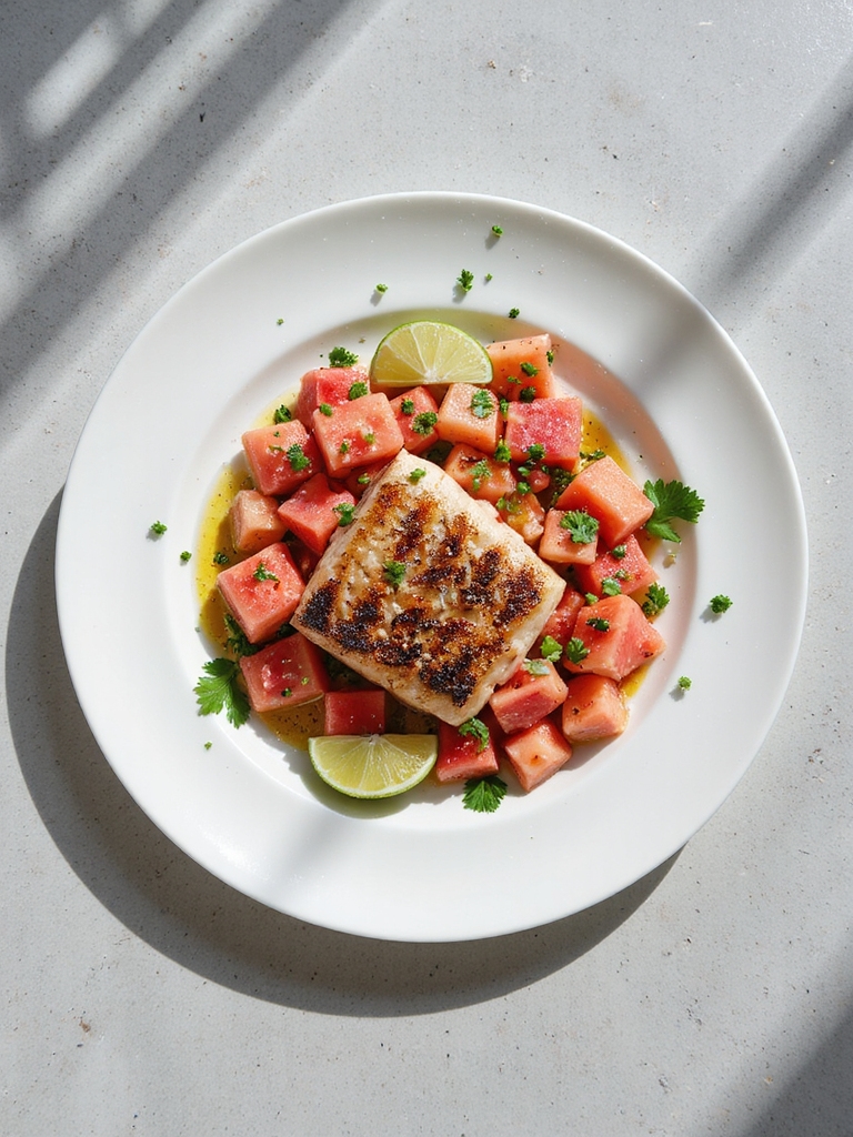grilled fish with watermelon relish