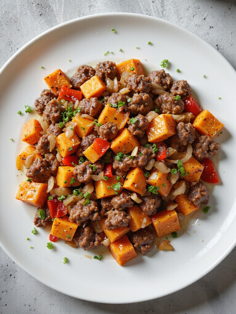 hearty beef and sweet potato hash