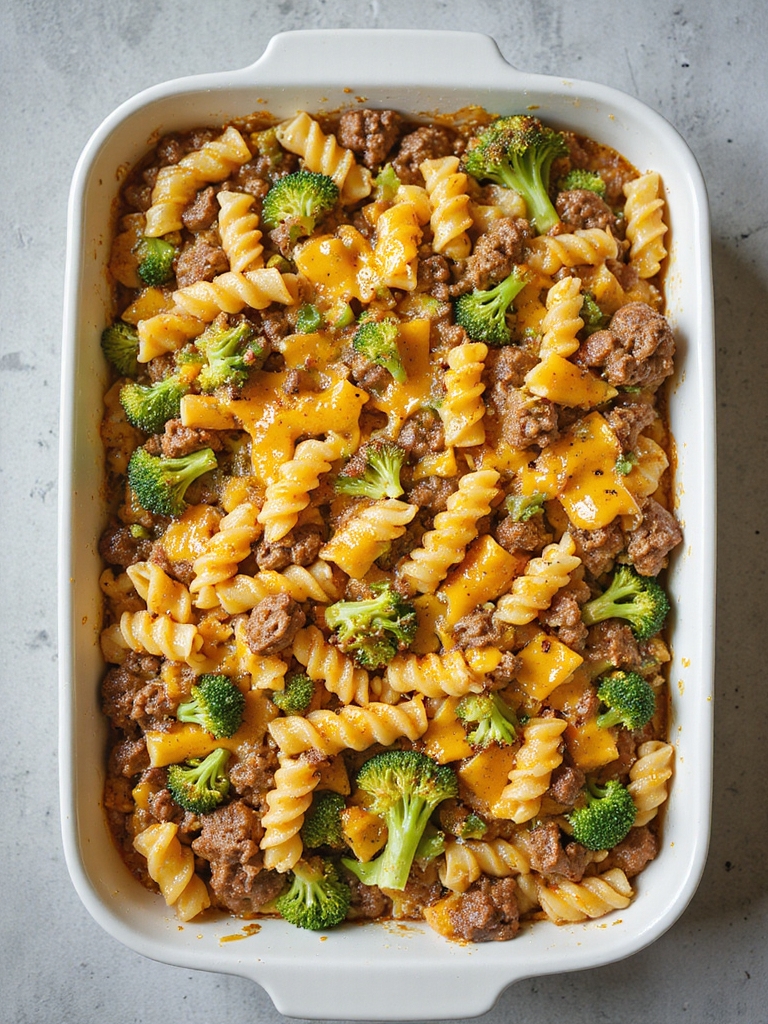 hearty beef broccoli pasta bake