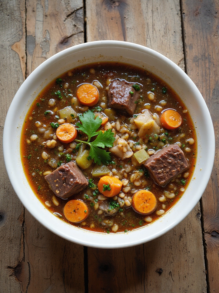 hearty slow cooked beef soup