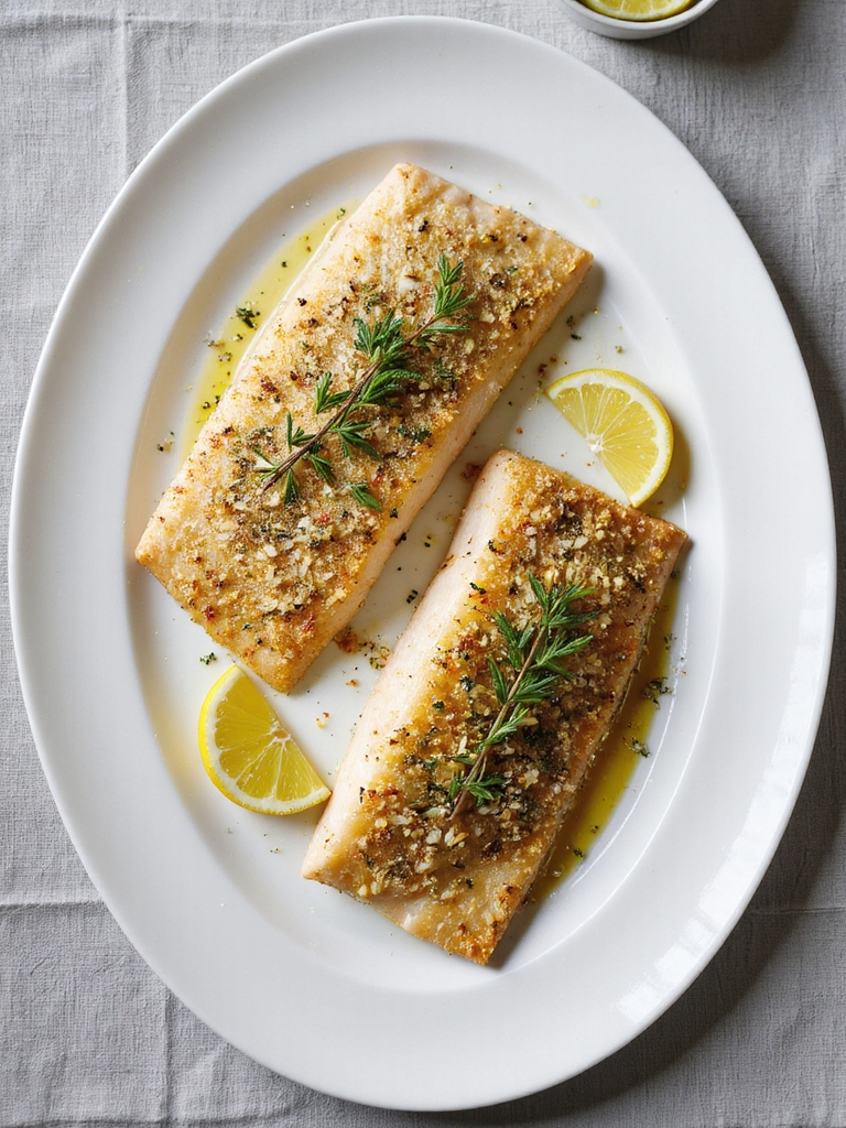 herb crusted flavorful flounder fillets