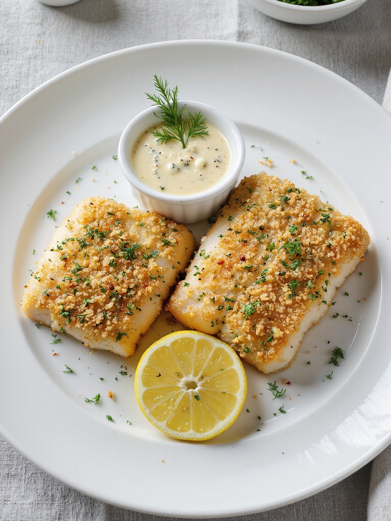 herb crusted pollock with sauce