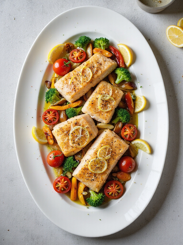 lemon pepper pollock with vegetables