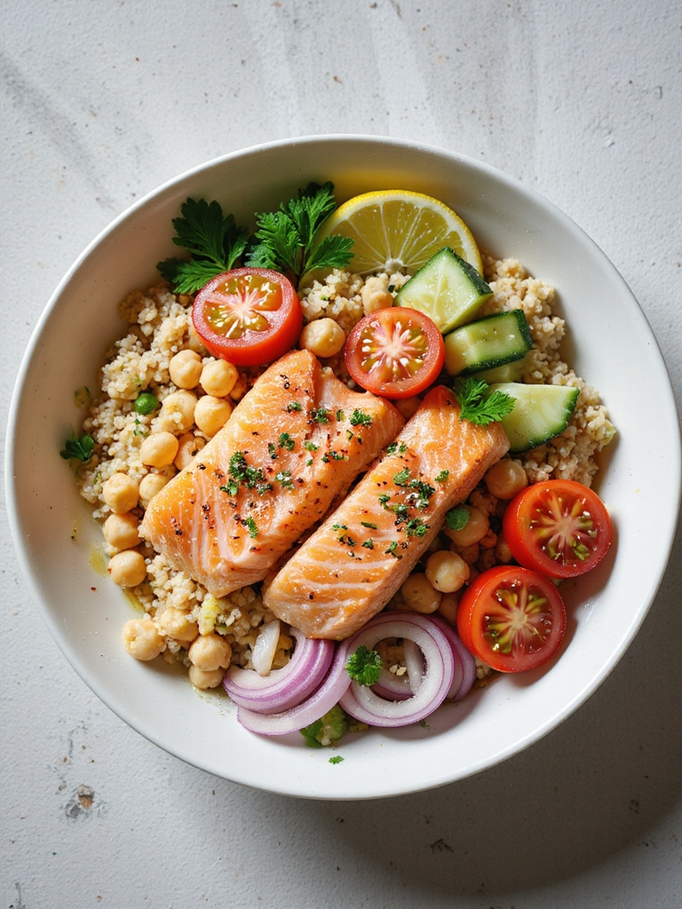 nourishing salmon and chickpea bowl