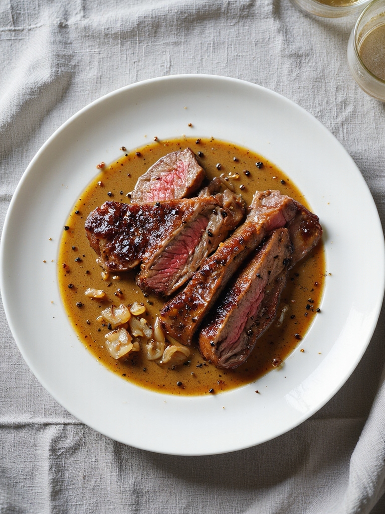 peppercorn steak with whiskey sauce