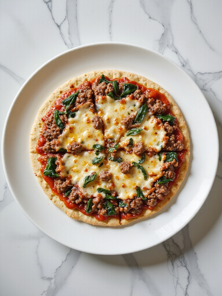 quick beef spinach pizza
