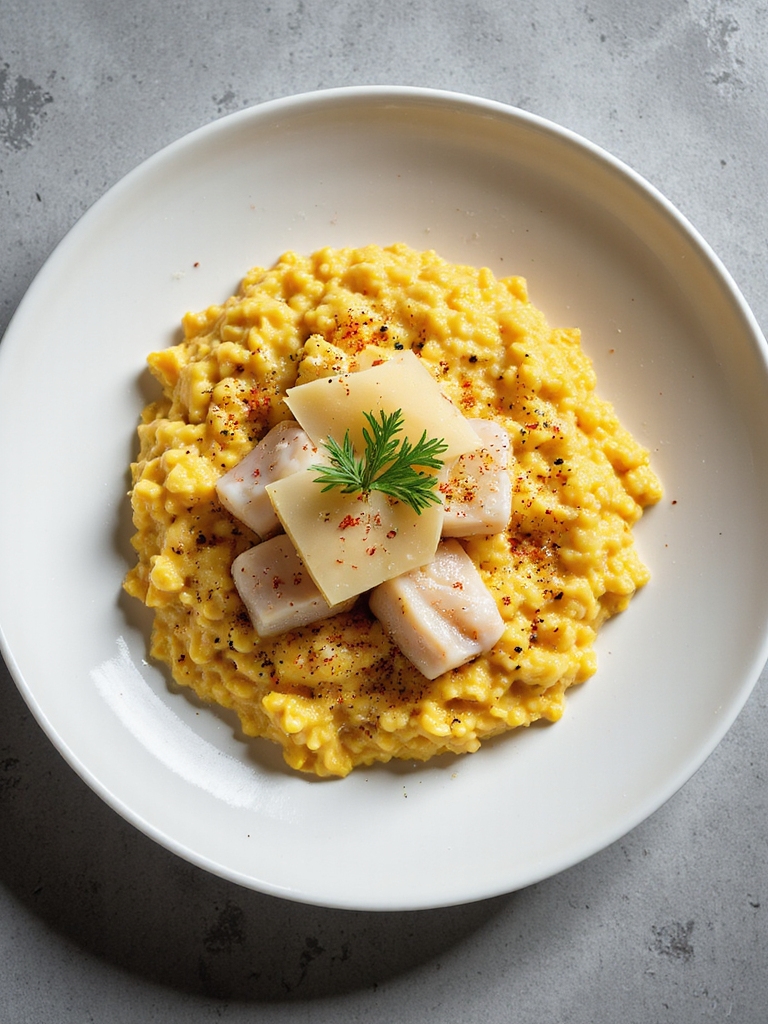 saffron infused creamy fish risotto
