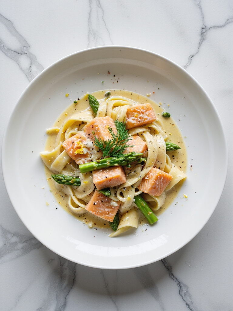 salmon and asparagus tagliatelle