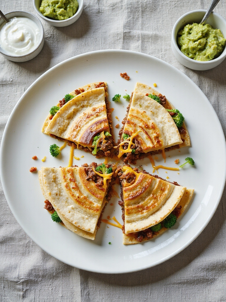 zesty beef and broccoli quesadillas