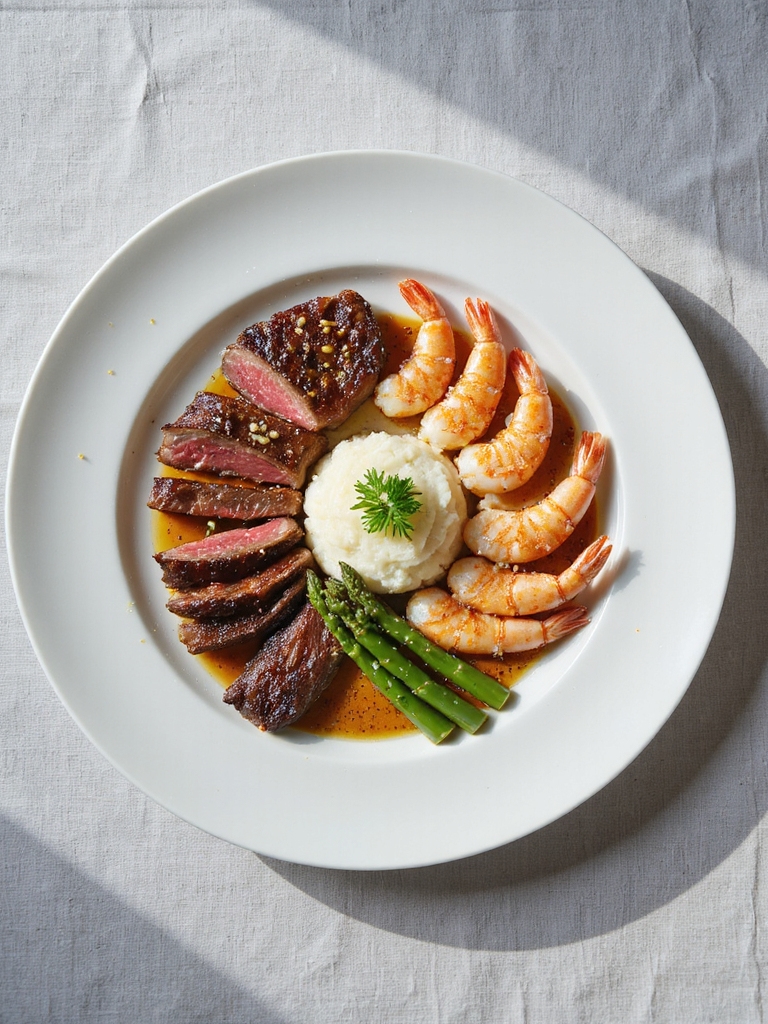 aesthetic surf and turf presentation