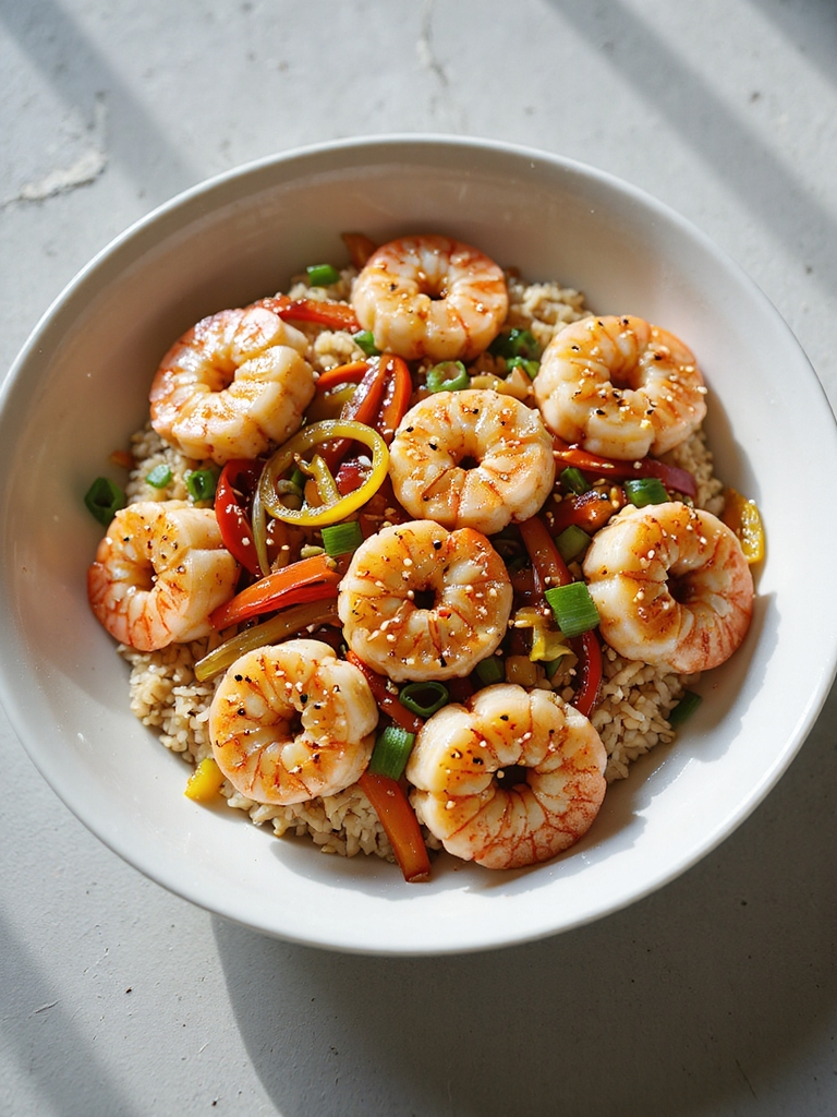 asian sesame ginger shrimp bowl