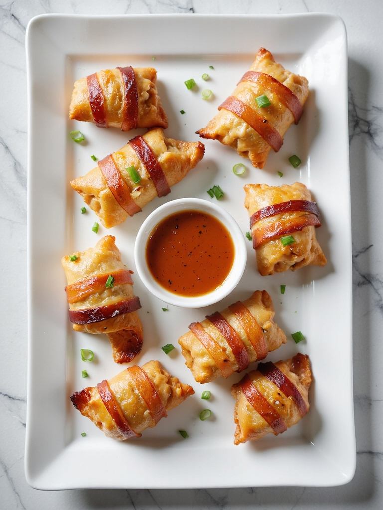 bacon wrapped crab egg rolls