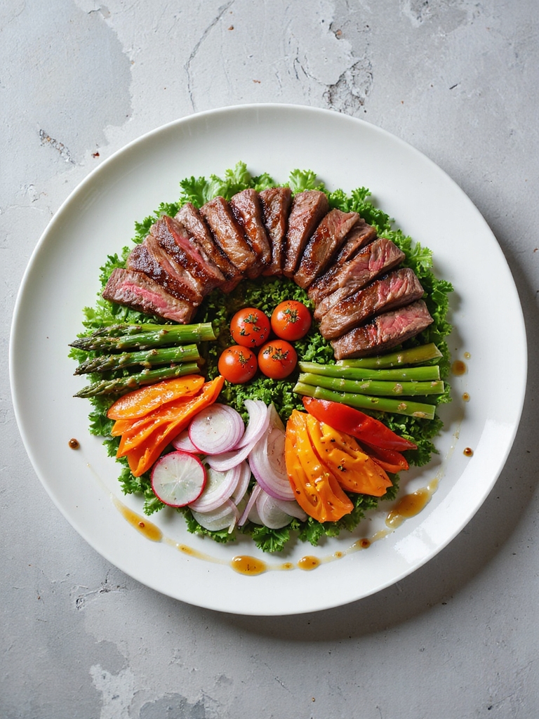 beautifully arranged steak salad