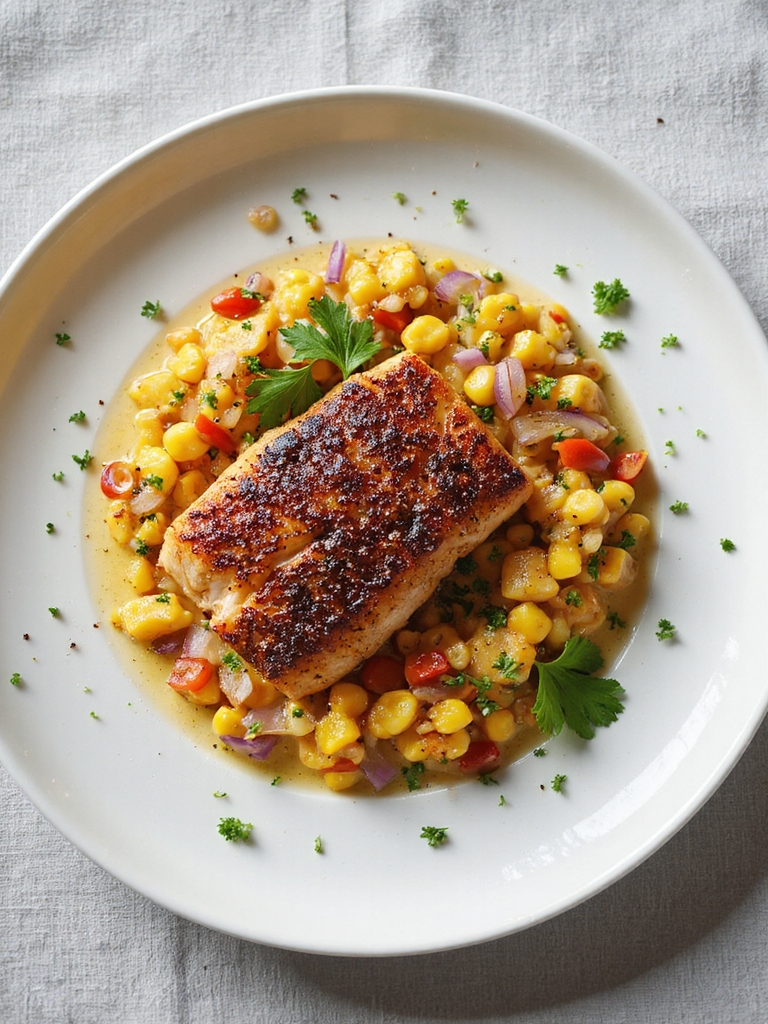 blackened bass with corn relish
