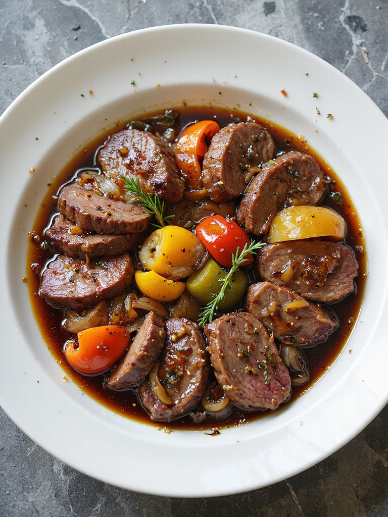 braised steak with peppers