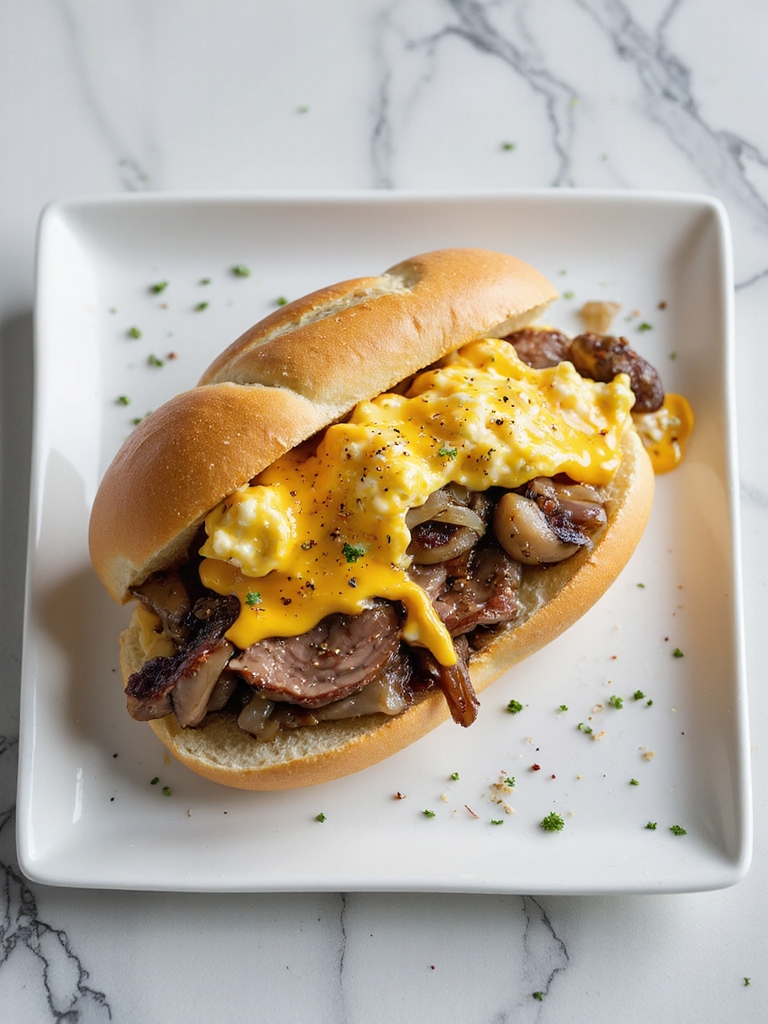 breakfast cheesesteak egg sandwich
