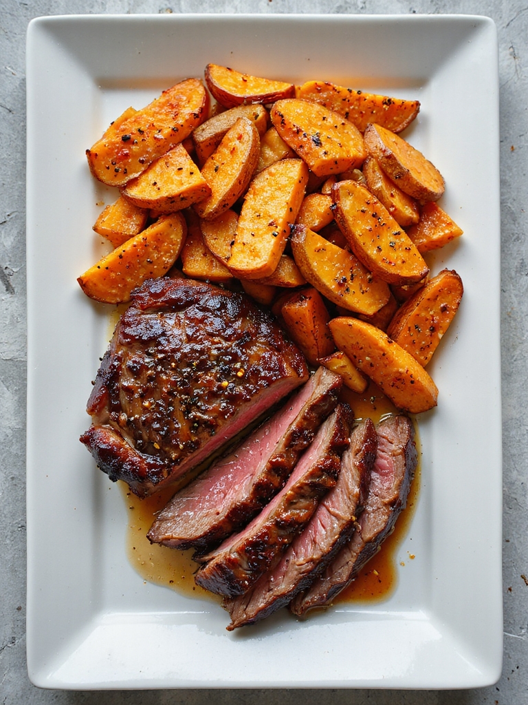 broiled steak with sweet fries