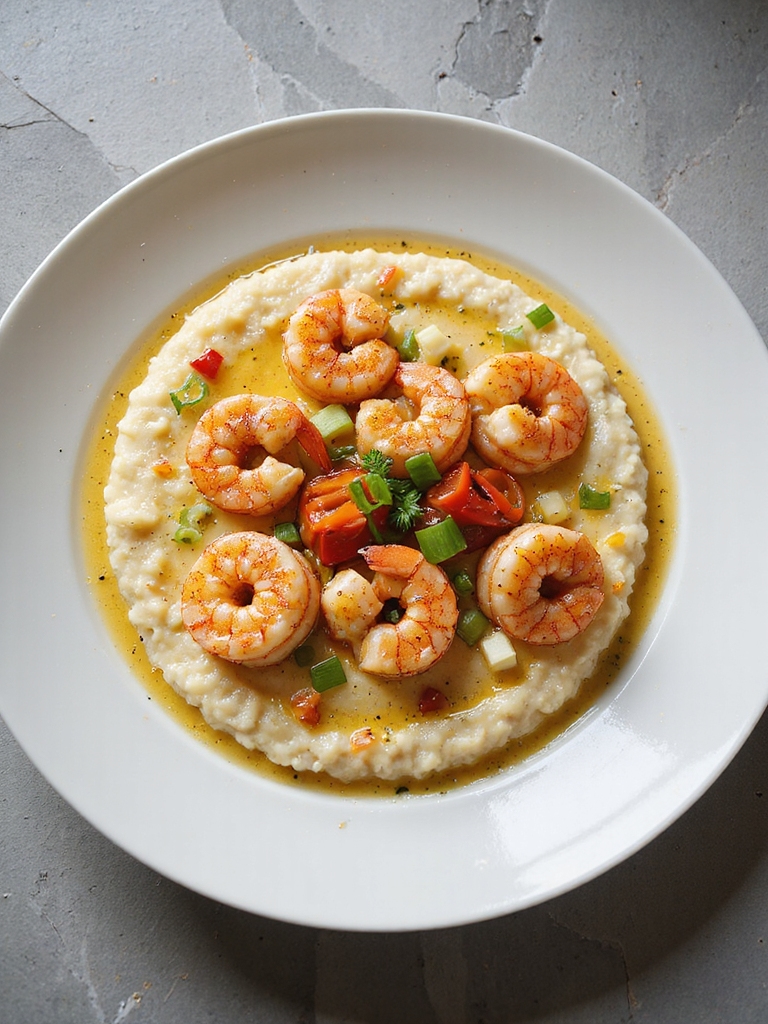 cajun shrimp over creamy grits