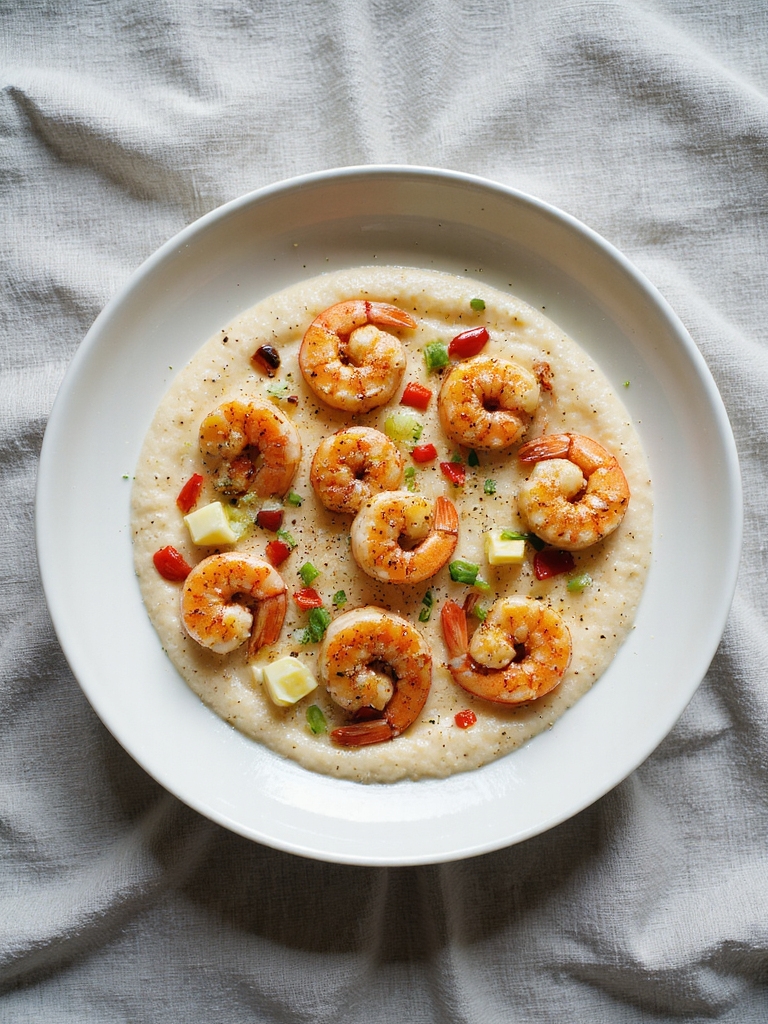 cajun shrimp over creamy grits