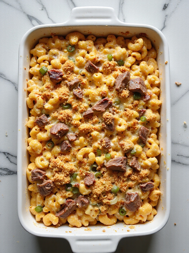 cheesesteak mac and cheese casserole