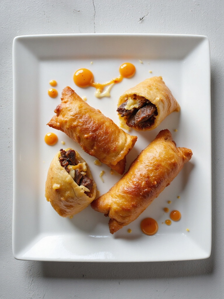 cheesy steak filled egg rolls