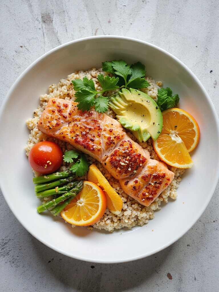 citrus infused salmon quinoa bowl