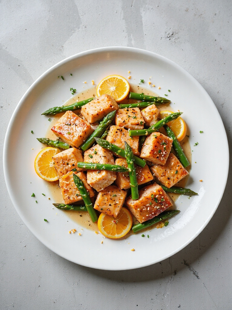 citrus salmon asparagus stir fry