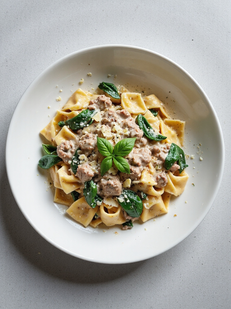 creamy beef and spinach pasta