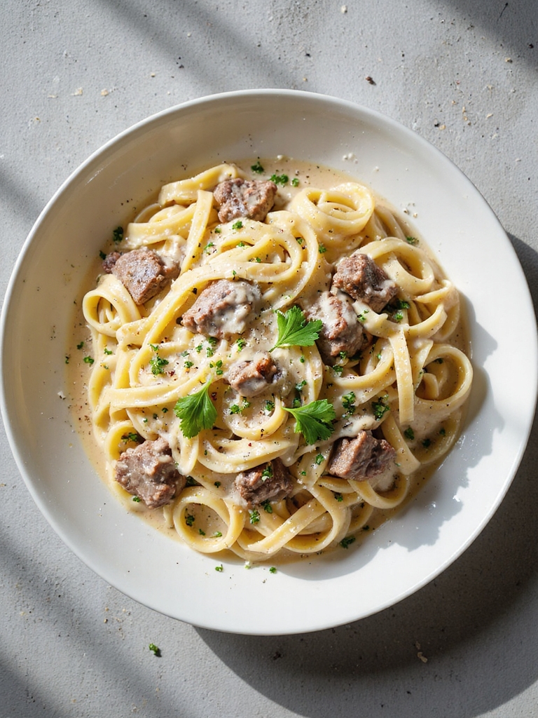 creamy beef fettuccine alfredo
