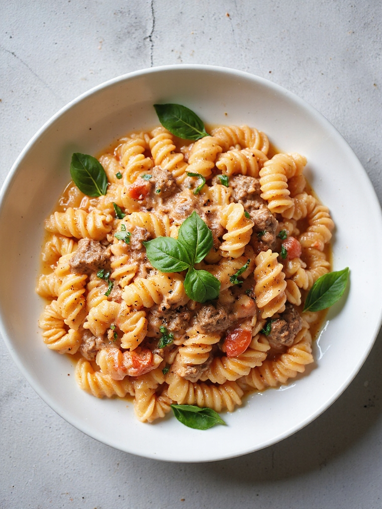 creamy beef tomato pasta