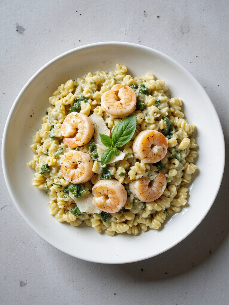 creamy pesto shrimp orzo