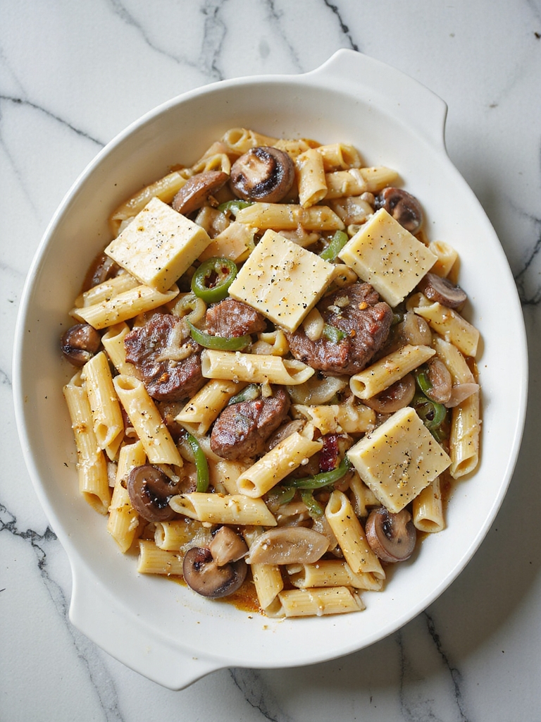 creamy philly cheesesteak pasta