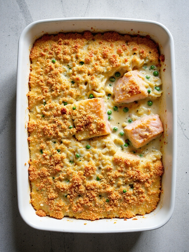 creamy salmon egg noodle casserole