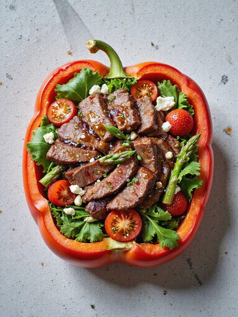 creative steak salad presentation