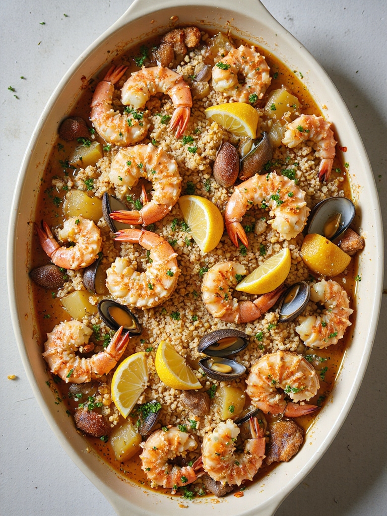crispy golden seafood bake