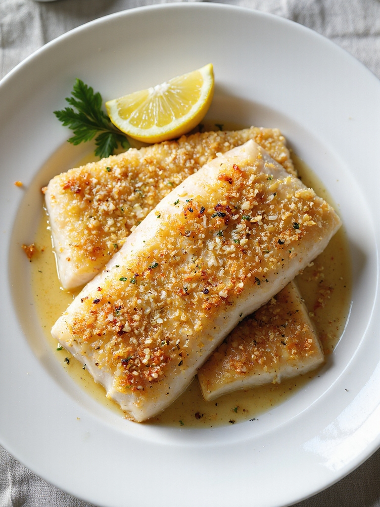 crispy parmesan coated halibut fillets