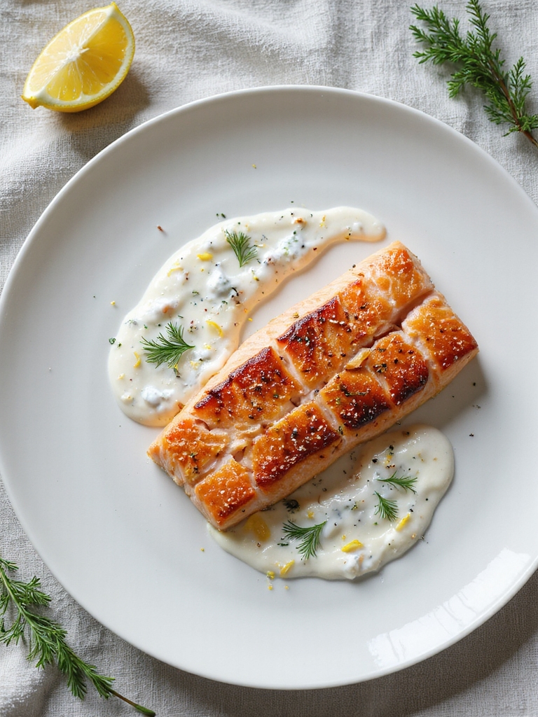 crispy salmon with dill sauce