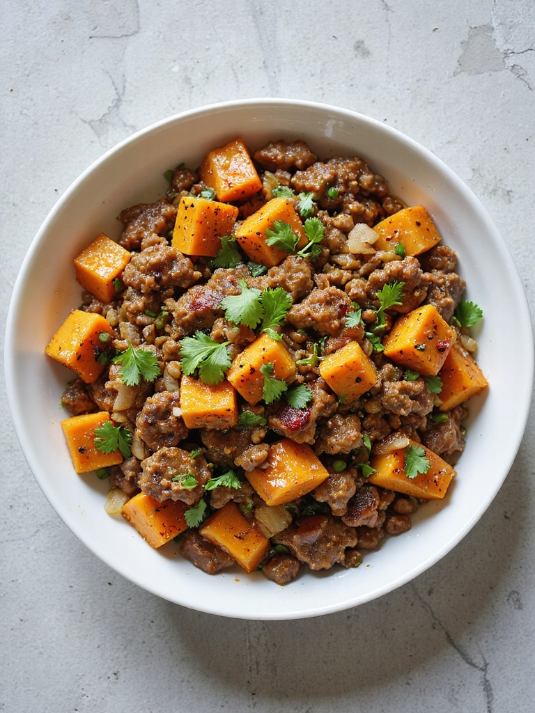 curried beef sweet potato hash
