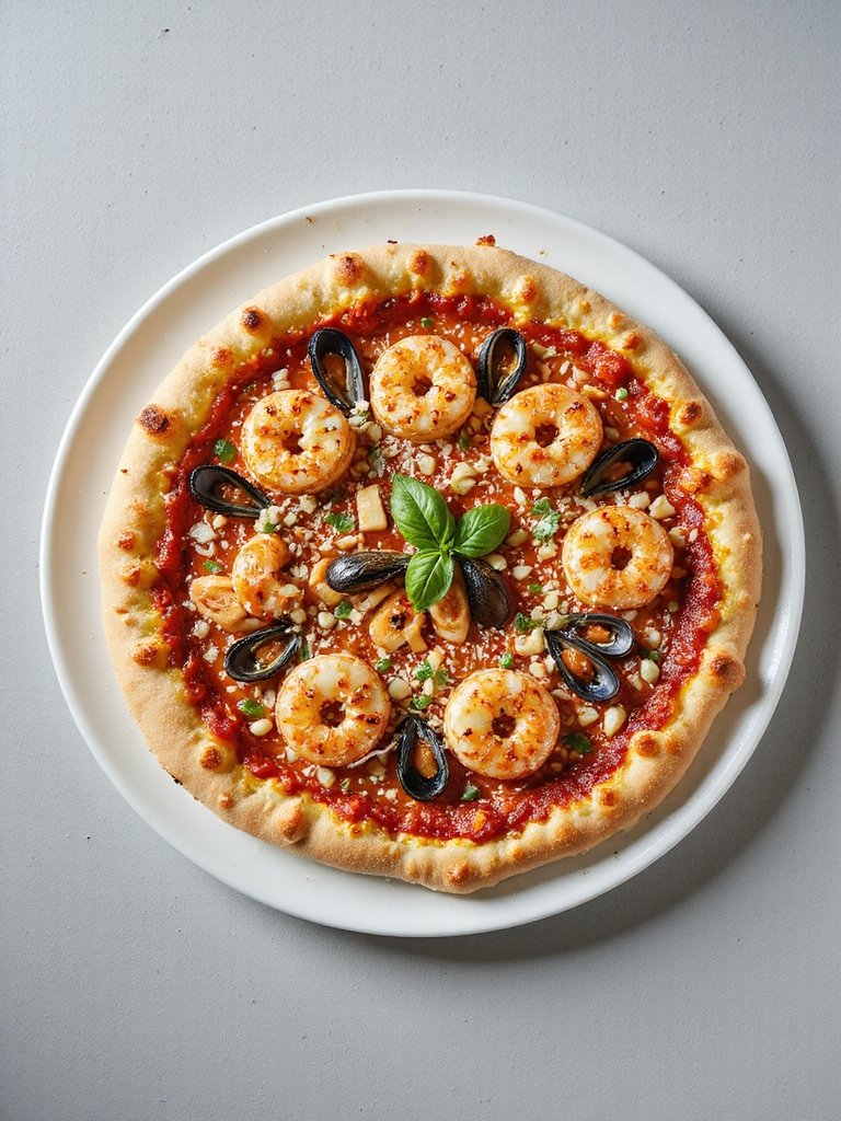delicious seafood marinara pizza