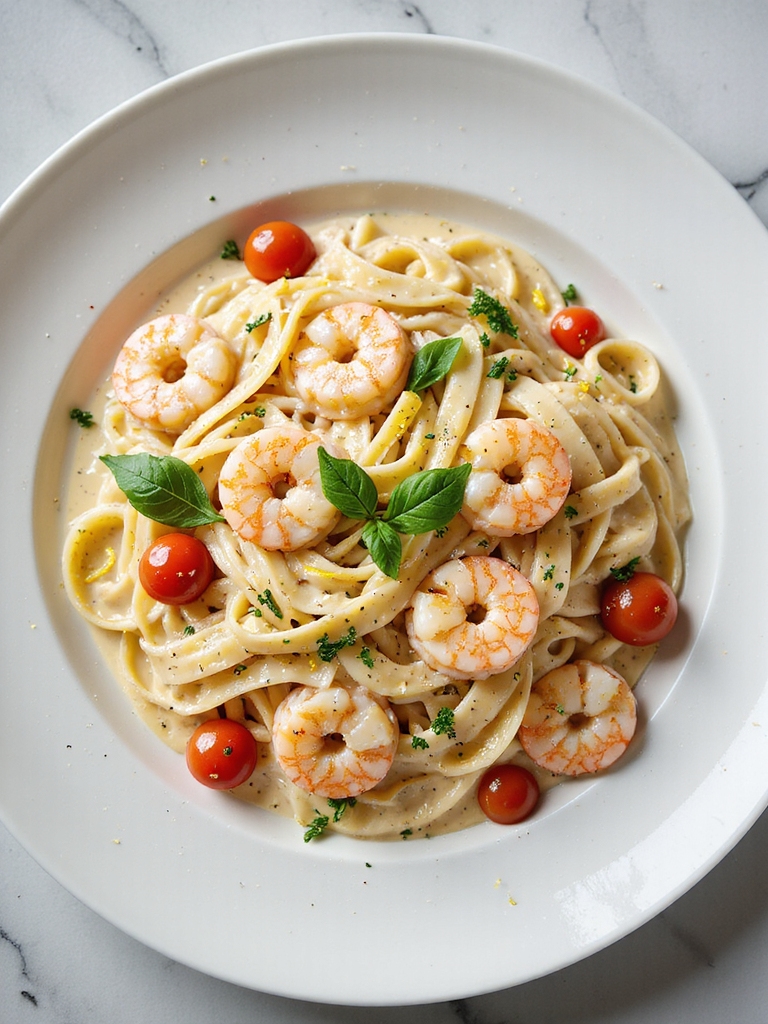 elegant shrimp alfredo presentation
